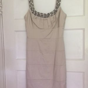 Bisou Bisou beige sheath dress, above the knee